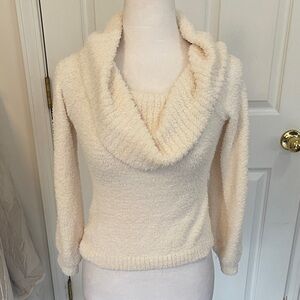 Pink Rose Soft Cream Cowl Neck Sweater
